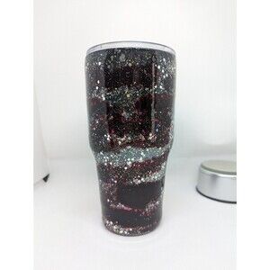 Red & Silver Glitter Swirl Resin Tumbler, 30oz, Handmade